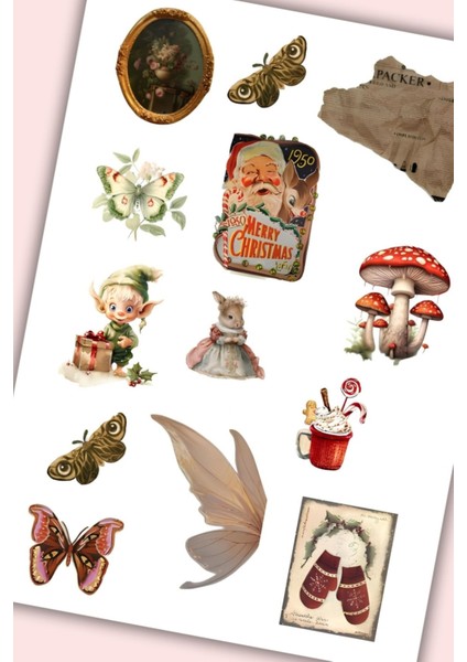 Vintage Sticker Planner Ajanda Bullet Journal Için Uygun Set Yılbaşı Merry Christmas modelleri