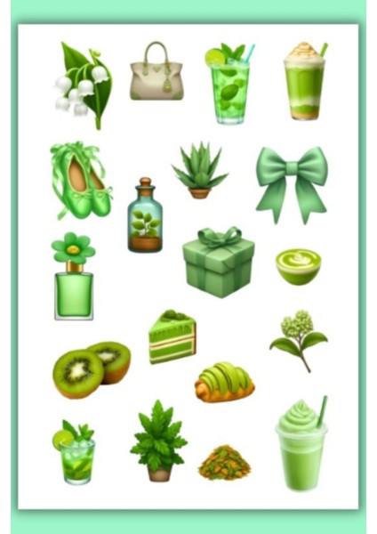 Yeşil Temalı Sticker Planner Ajanda Bullet Journal Için Uygun Set