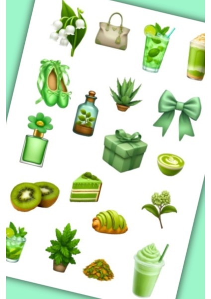 Yeşil Temalı Sticker Planner Ajanda Bullet Journal Için Uygun Set modelleri