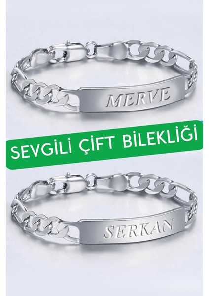 Kişiye Özel Isim Yazılı 2'li Sevgili Çift Bilekliği Çelik Bileklik SCB41