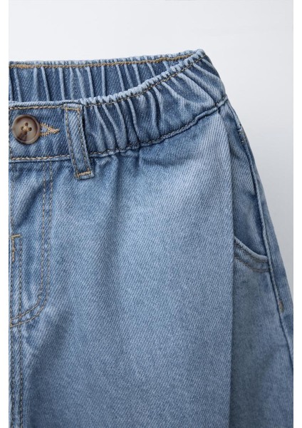 Unisex Çocuk Balloon Kesim Gri Pamuklu Kot Pantolon Lastikli Paça Detaylı Rahat Kalıp modelleri