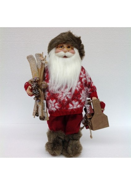 Santa Klaus Home Figür Noel Baba Karlı Dağ Kayak 35CM Yılbaşı Dekoratif Kırmızı Beyaz 1 Adet modelleri
