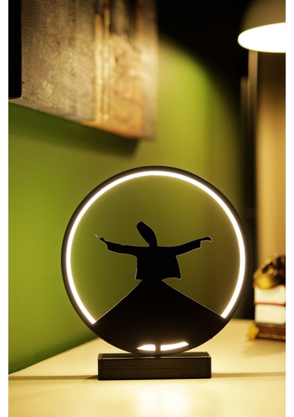 Semazen Figürlü Metal LED Masa Lambası Tasavvuf Temalı Dekoratif Aydınlatma | Sufi Işıklı Lamba