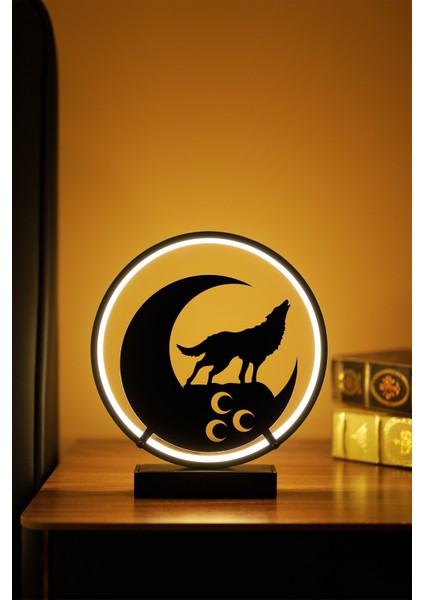 Bozkurt ve Üç Hilal Metal LED Masa Lambası Dekoratif Işıklı Gece Lambası | Türk Motifli Tasarım