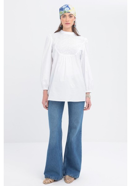 Fisto Garnili Kolu Lastikli Poplin Tunik X50249A0