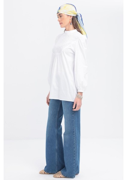 Fisto Garnili Kolu Lastikli Poplin Tunik X50249A0