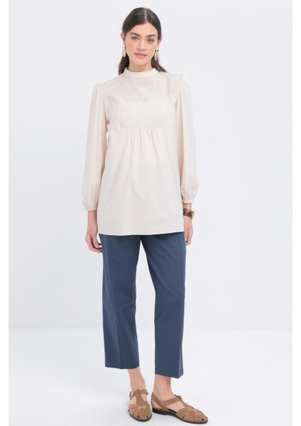 Fisto Garnili Kolu Lastikli Poplin Tunik X50249A0
