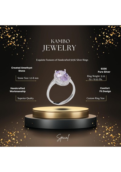 925 Ayar Gümüş Kadın Yüzük - Şık Oval Kesim Taş Yüzük - Yapay Taş El Yapımı Yüzük (Yapay Ametist) fiyatları