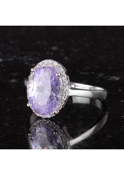 925 Ayar Gümüş Kadın Yüzük - Şık Oval Kesim Taş Yüzük - Yapay Taş El Yapımı Yüzük (Yapay Ametist) fırsatları