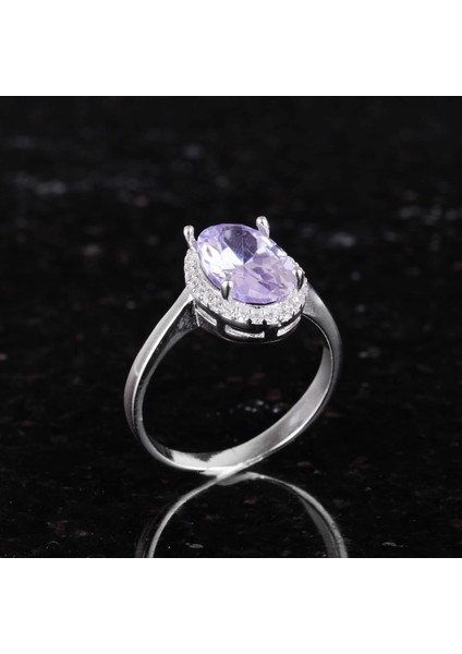 925 Ayar Gümüş Kadın Yüzük - Şık Oval Kesim Taş Yüzük - Yapay Taş El Yapımı Yüzük (Yapay Ametist) indirimleri