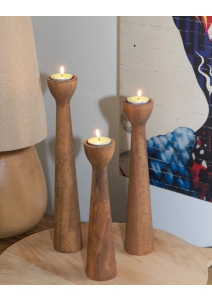 Ahşap Dekoratif Kaliteli Tealight Mumluk Şamdan El Yapım Hediyelik Küçük Çift Taraflı 1 Adet fırsatları