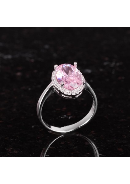 925 Ayar Gümüş Kadın Yüzük - Şık Oval Kesim Taş Yüzük - Yapay Taş El Yapımı Yüzük (Yapay Pembe Topaz)
