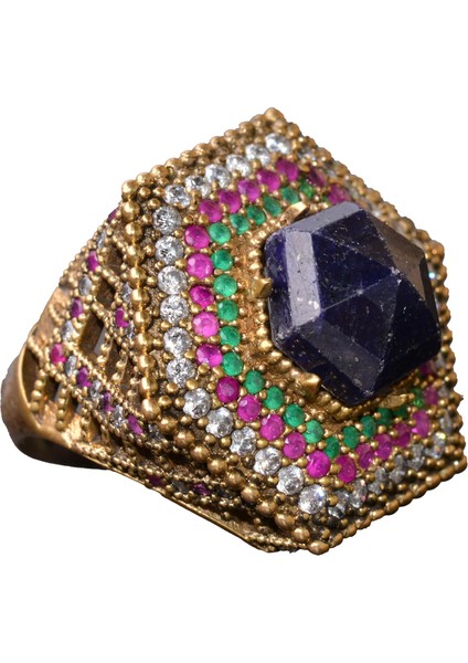 Gerçek Doğal Safir Taşlı Yüzük, 12.35 Karat, Gümüş Unisex Hurrem Sultan Yüzüğü