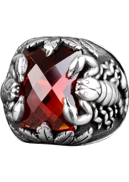 El Yapımı Yüzük, 925 Ayar Gümüş Yüzük, Yapay Garnet Taşlı Yüzük