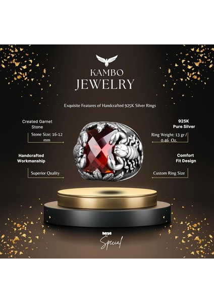 El Yapımı Yüzük, 925 Ayar Gümüş Yüzük, Yapay Garnet Taşlı Yüzük fiyatları