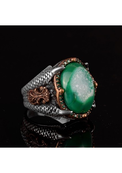 925 Ayar Gümüş Yüzük Doğal Druzy Kuvars Mavi modelleri