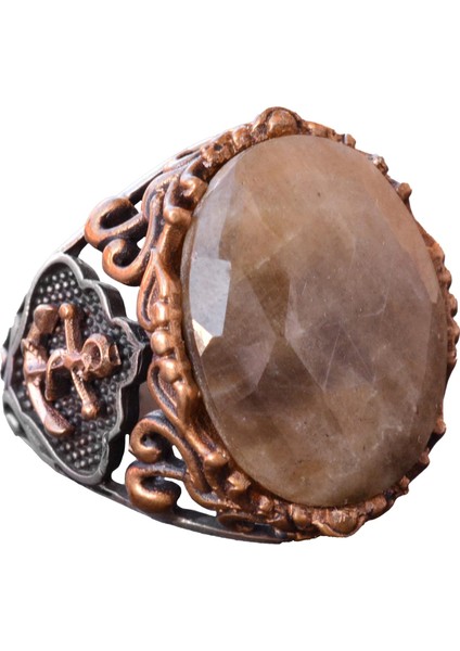 Gerçek Doğal Safir Taş Yüzük, Denizci Yüzüğü, 14.25 Karat, Çapa Yüzüğü, Gümüş Sterling