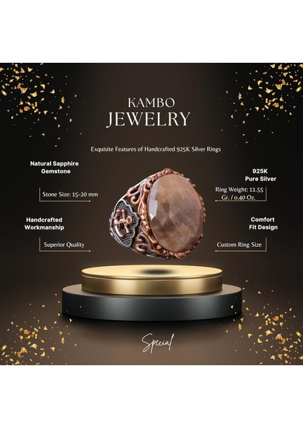 Gerçek Doğal Safir Taş Yüzük, Denizci Yüzüğü, 14.25 Karat, Çapa Yüzüğü, Gümüş Sterling fiyatları