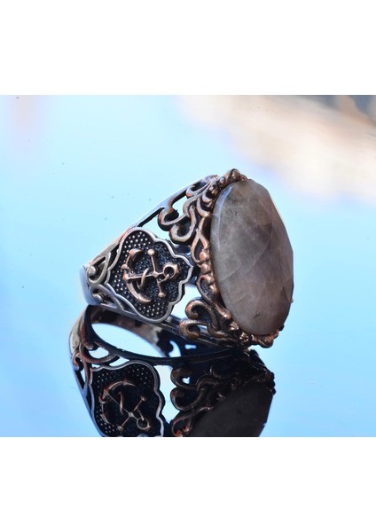 Gerçek Doğal Safir Taş Yüzük, Denizci Yüzüğü, 14.25 Karat, Çapa Yüzüğü, Gümüş Sterling fırsatları