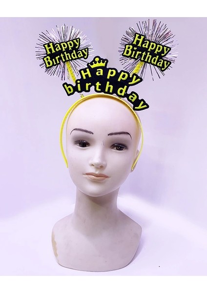Happy Birthday Püsküllü Neon Sarı Renk Doğum Günü Tacı 22X19 cm