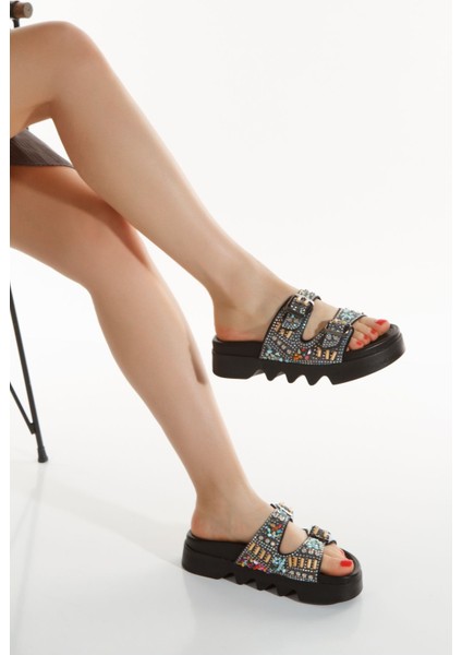 Kadın Hakiki Süet Deri Taş Detaylı Terlik 6282 modelleri