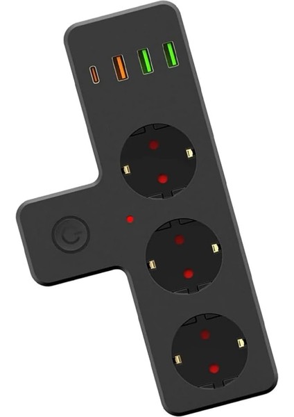 Termal Akım Korumalı 3'lü Duvar Tipi Priz Priz 3 x Usb, 1 x Type-C 20W Pd Giriş - Ftr-12