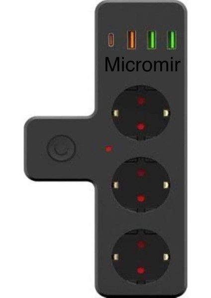 Termal Akım Korumalı 3'lü Duvar Tipi Priz Priz 3 x Usb, 1 x Type-C 20W Pd Giriş - Ftr-12