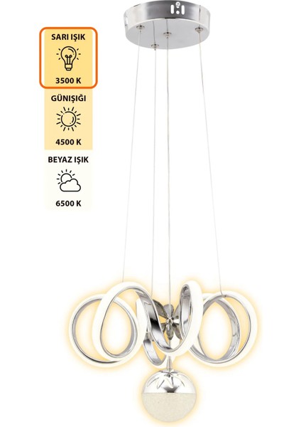 • olivya Tek Top - LED Avize - Cam Kelebekli - 3 Renk - Krom Kasa