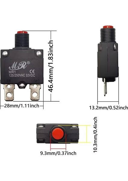 Akım Devre Kesici Aşırı Yük Koruyucu Basmalı Reset Anahtarlı (10 A 220V )