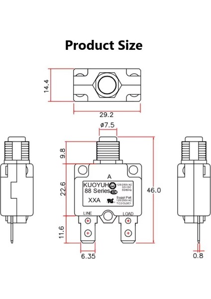 Akım Devre Kesici Aşırı Yük Koruyucu Basmalı Reset Anahtarlı (10 A 220V )
