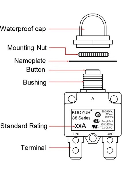 Akım Devre Kesici Aşırı Yük Koruyucu Basmalı Reset Anahtarlı (10 A 220V )