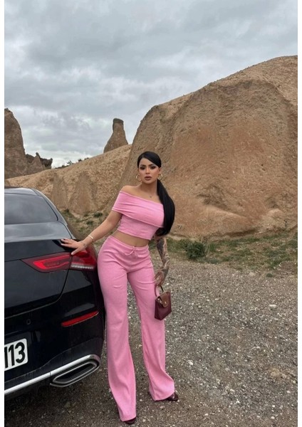 Madonna Yaka Bol Paça Pantolonlu Takım