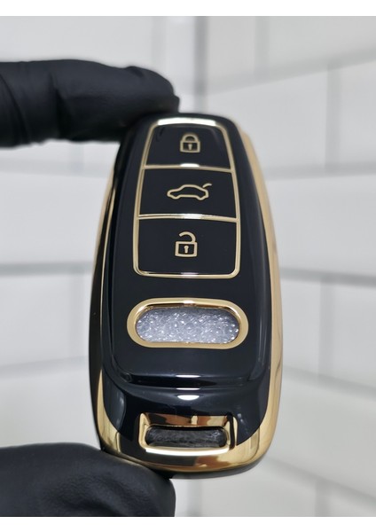 Audi A3 2021-2022 A6L A7 A8 Q8 E Tron C8 D5 Anahtar Kılıfı Siyah Gold