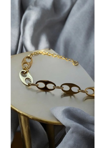 Kararmaz Altın Kaplama 316L Gold Renk Çelik Halka Bileklik