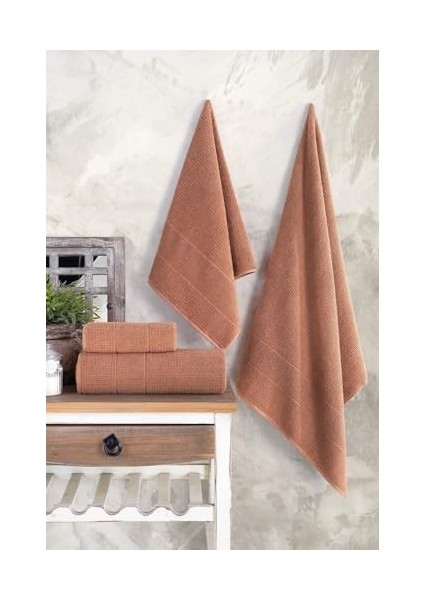 Tekstil Royality | 50X90-70X140 cm 4'lü Banyo Havlu SETI,%100 Pamuklu Havlu Takımı Kiremit