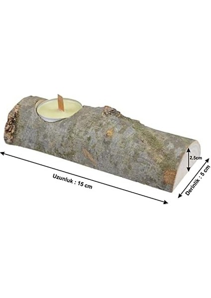 Ahşap Kütük Mumluk Boyu 15 cm