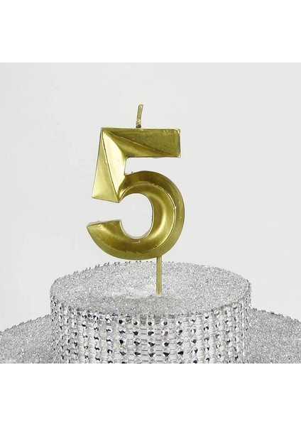 Vitrini 5 Beş Rakamlı Gold (Altın) Mum 6.5 cm