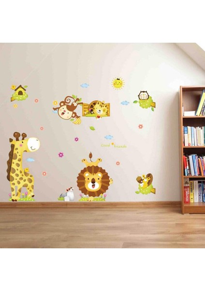 Karikatür Hayvanlar - Aslan Tigers Giraffe Sevimli Maymun - Çıkarılabilir Duvar Çıkartması Duvar Dövmesi, Kids Baby Hause Çocuk Odası Dıy Dekoratif Sanat Duvar Çıkartması