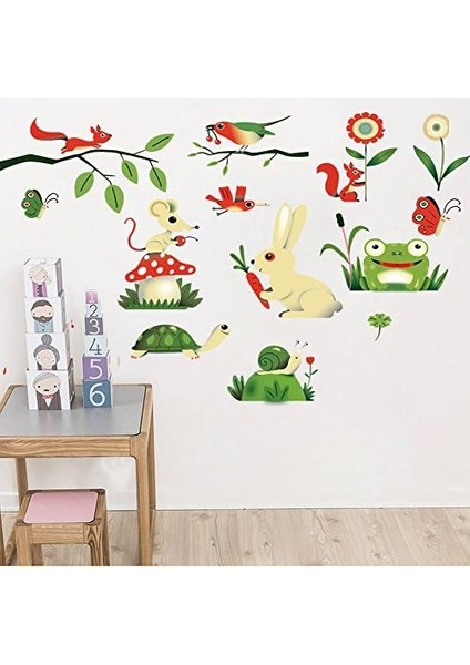 Karikatür Küçük Böcekler, Parti - En Sevilen Kurbağa Tavşan & Kuşlar - Çıkarılabilir Duvar Çıkartması Duvar Dövmesi, Kids Baby Hause Çocuk Odası Dıy Dekoratif Sanat Duvar Çıkartması