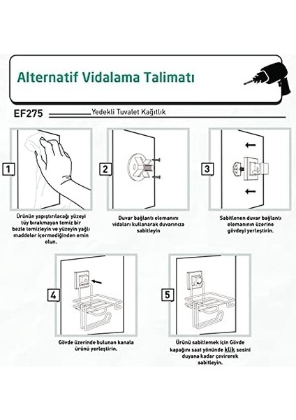 Delme Vida Matkap Yok! Easyfıx Yapışkanlı Yedekli Tuvalet Kağıtlık Mat Siyah EF275