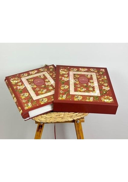 10 x 15 cm 500 Fotoğraf Kapasiteli Kutulu Çiçek Desenli Lüks Ofset Fotoğraf Albümü (Bordo) modelleri