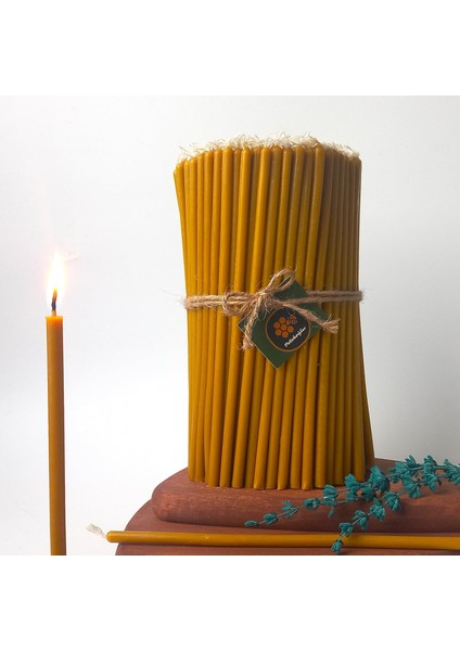Almumu Mum Dilek Mumu Doğal Petek Ince Uzun Parti Nişan Düğün Ritüel Doğum Günü Mum 15 Adet Beeswax Candle (Sarı)