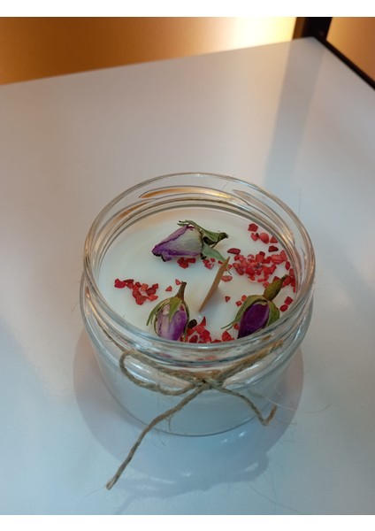 Kapaklı Büyük Cam Kavanoz Mum 330ML Vanilya Kokulu Beyaz RENKLI- Doğal Soya Wax