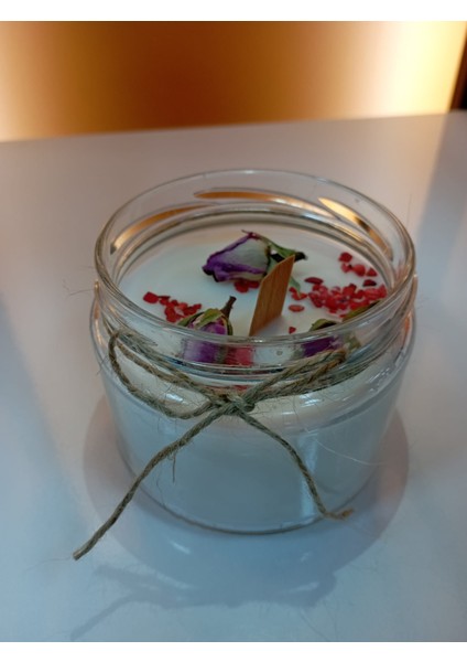 Kapaklı Büyük Cam Kavanoz Mum 330ML Vanilya Kokulu Beyaz RENKLI- Doğal Soya Wax