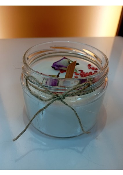 Kapaklı Büyük Cam Kavanoz Mum 330ML Vanilya Kokulu Beyaz RENKLI- Doğal Soya Wax