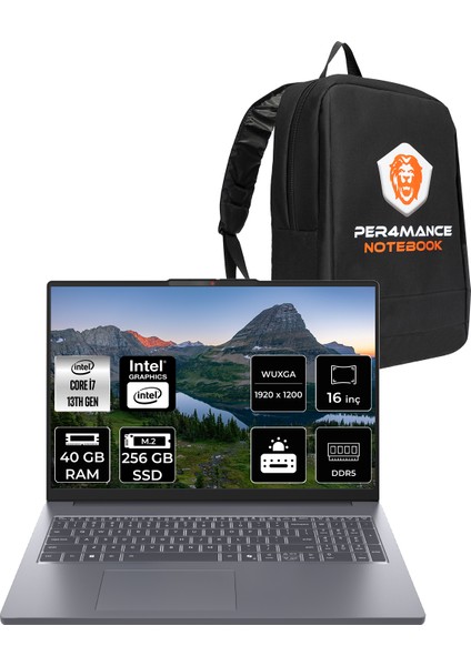 Ideapad Slim 3 Intel Core I7 13620H 40GB 256GB SSD 16" Fhd+ Fdos Taşınabilir Bilgisayar & Per4 Çanta 83K2001VTRP310