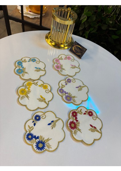 Kokteyl Peçetesi, Gold Çerçeveli Çok Renkli Oval Kesim Kahve Tepsisi Peçeteliği,6'lı Sunumluk Peçete modelleri