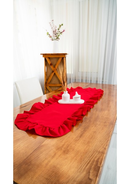 Rufle I Runner Naturel Fırfırlı Kırmızı Vintage 40 x 110 cm indirimleri