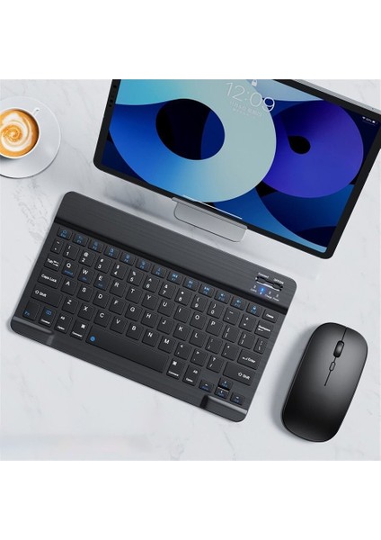 Piranha Android 10 Go Edition Tablet Uyumlu Mini Şarjlı Bluetooth Klavye ve Mouse Seti | Siyah |