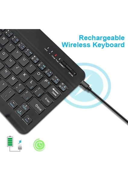 Piranha Android 10 Go Edition Tablet Uyumlu Mini Şarjlı Bluetooth Klavye ve Mouse Seti | Siyah |